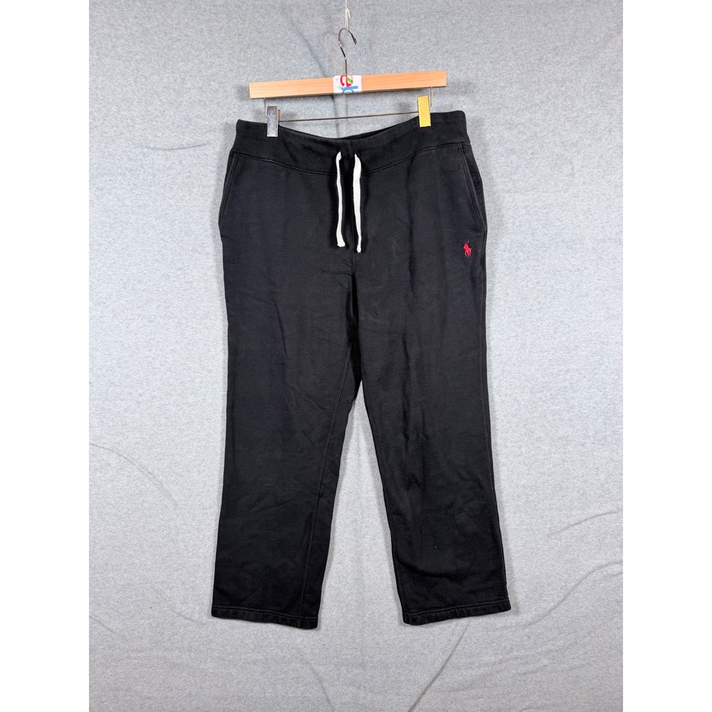 Polo Ralph Lauren Mens Sweatpants Size M Black Fleece Joggers Red Pony Logo MSH